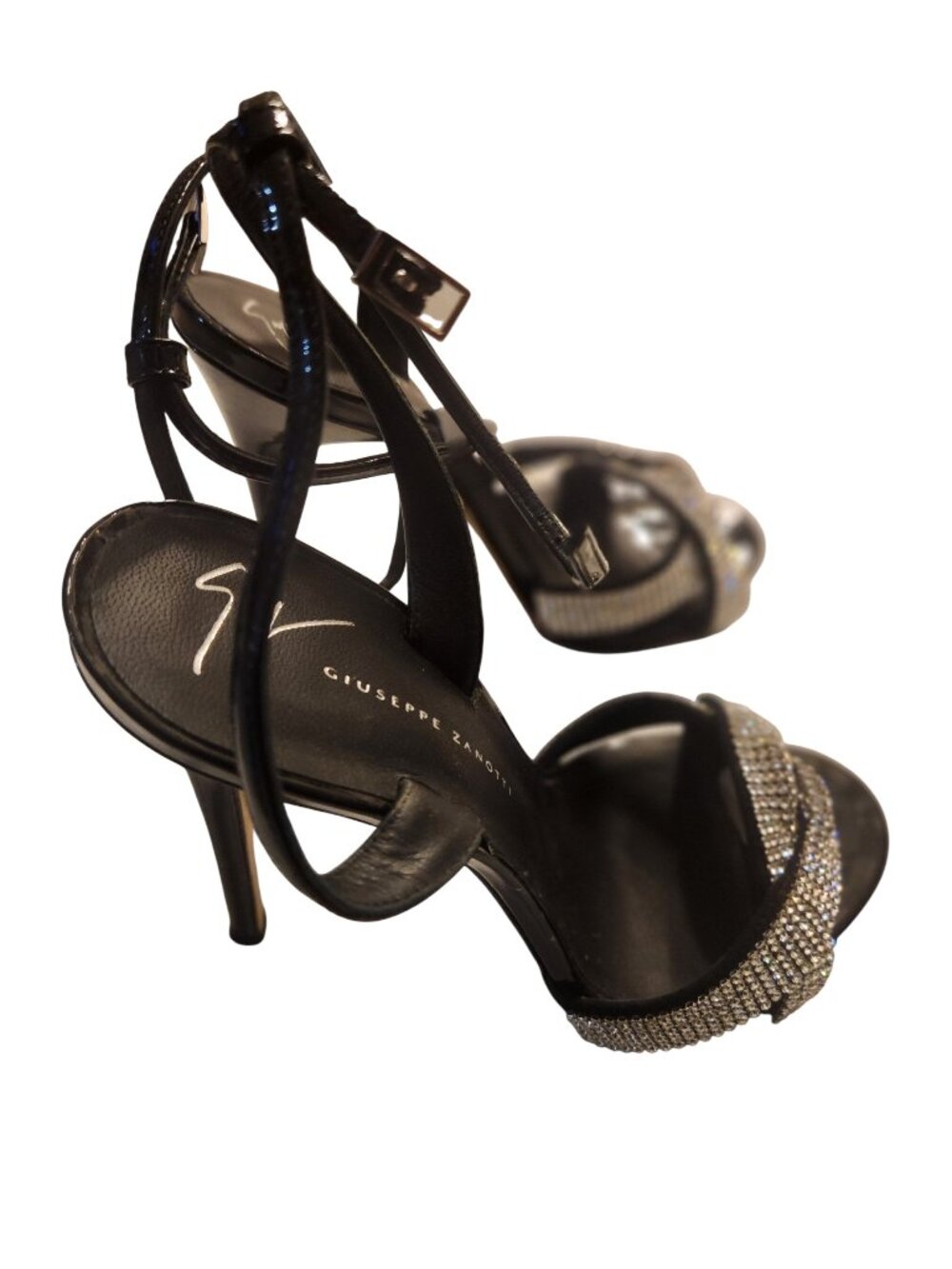 Giuseppe Zanotti Black Embellished Heels with Silver Accents Size 38 Vero Cuoio